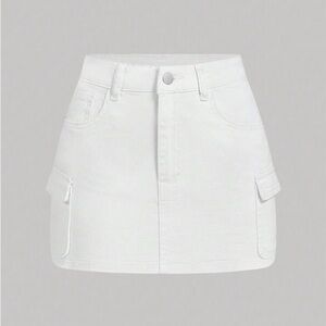 NWT WOMENS WHITE DENIM CARHO MINI SKIRT SIZE LARGE
